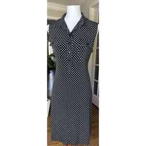 Carole Little Classic Vtg Polka Dot Sleeveless Shirt Dress Size 12 Black Midi